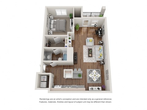 Floor plan for 1 bed, 1 bath, 760 sqft
